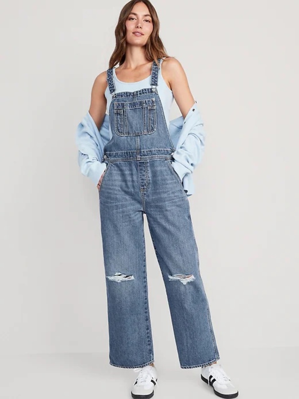 Old Navy Baggy Wide Leg Distressed Denim Overalls Size 16 Petite